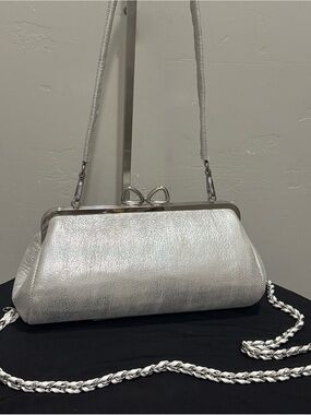 Unique Iridescent Cowhide Leather Handmade “Bow” Shaped Kisslock Baguette Bag
